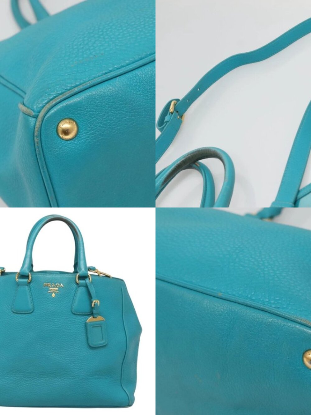 PRADA Hand Bag Leather 2way Green Gold Auth 139193 - Picture 13 of 15